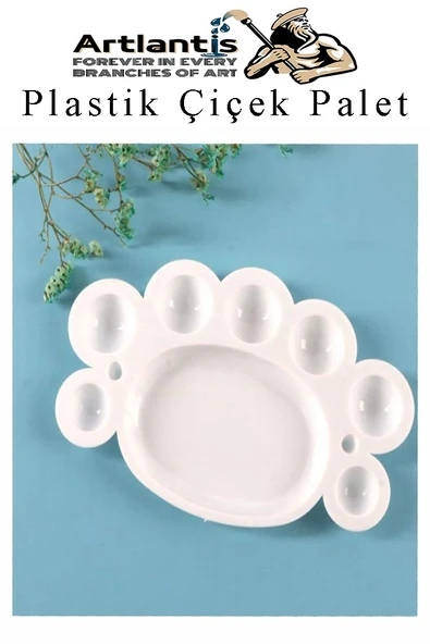 Plastik Çiçek Palet 2 Adet Çiçek Boya Paleti 8 Hazneli 17 cm Resim Boyama Paleti Fırça Hediyeli Sanatsal Hobi - 4