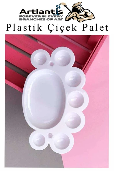 Plastik Çiçek Palet 1 Adet Çiçek Boya Paleti 8 Hazneli 17 cm  Resim Boyama Paleti Fırça Hediyeli Sanatsal Hobi - Resim 5