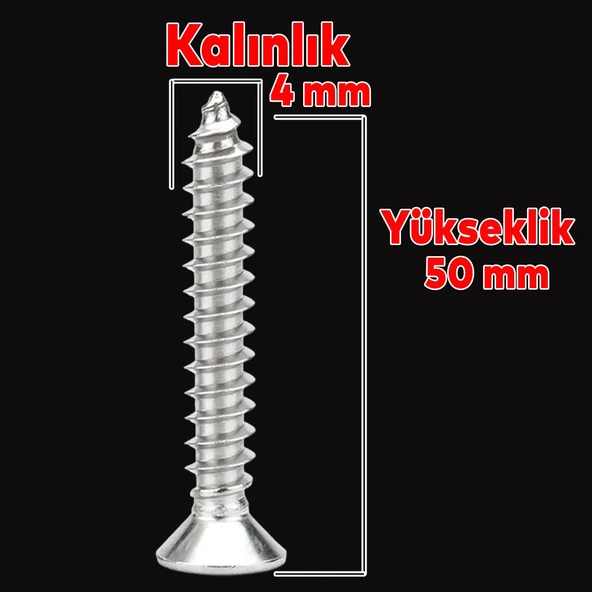 Sunta Vidası Sivri Uçlu Ahşap Tahta Ağaç Mobilya Ayak Kulp Vidası 4x50 Mm Paket 500 Adet - 2