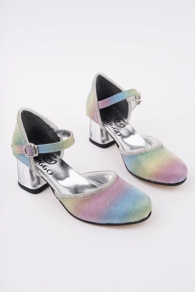 Muggo BLOSSOM Bilekten Bağlamalı Simli Işıklı Kız Çocuk Kısa Topuklu Ayakkabı - 7