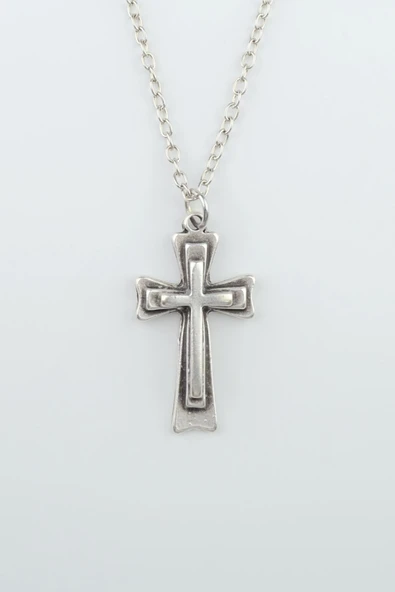 Haç Gümüş Kaplama Düz Zincir Kolye ürün görseli 1