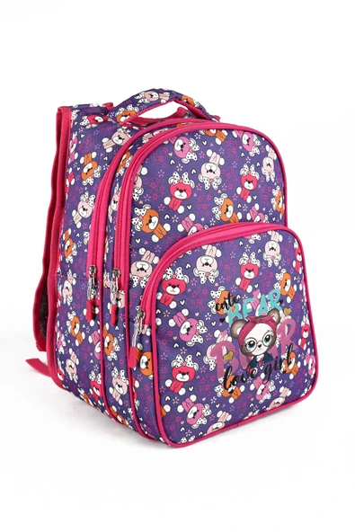 Lugmo 3 Lü İlkokul Çanta Seti Kız Çocuk Çantası Astarlı Kedili Mor - 2