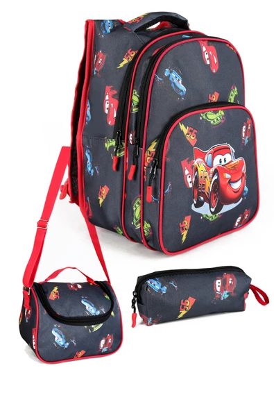 Lugmo 3 Lü İlkokul Çanta Seti Erkek Çocuk Çantası Astarlı Car Race Araba Siyah ürün görseli
