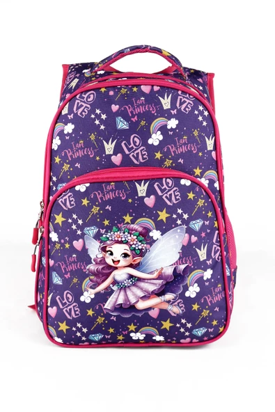 Lugmo 3 Lü İlkokul Çanta Seti Kız Çocuk Çantası Astarlı Love Kelebek Mor - Resim 3