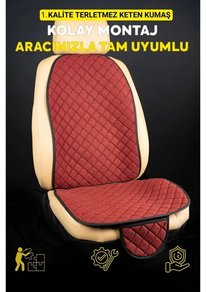 HYUNDAİ Elantra 2010-2015Terletmez Kaymaz Keten Oto Minder Kılıf Komple Set(7Parça) Kırmızı - Resim 2