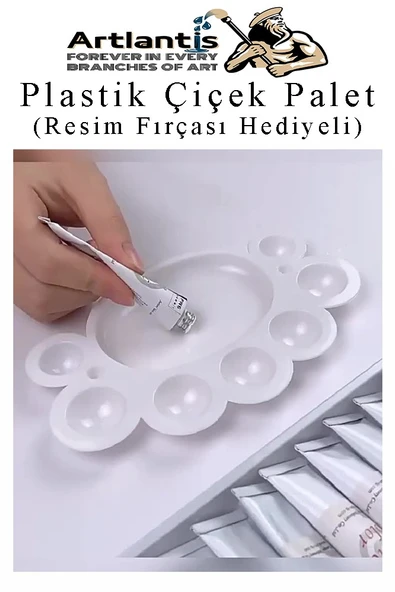 Plastik Çiçek Palet 5 Adet Çiçek Boya Paleti 8 Hazneli 17 cm Resim Boyama Paleti Fırça Hediyeli Sanatsal Hobi - 3