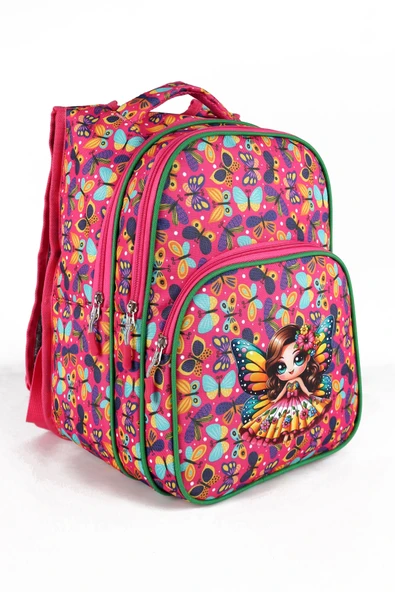 Lugmo 3 Lü İlkokul Çanta Seti Kız Çocuk Çantası Astarlı Kelebek Pembe - 2