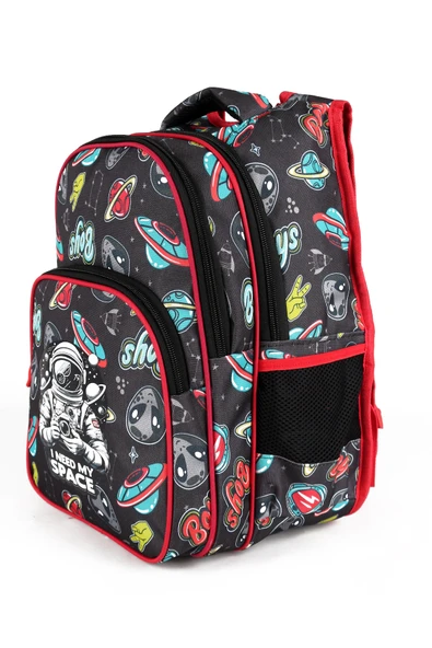Lugmo 3 Lü İlkokul Çanta Seti Erkek Çocuk Çantası Astarlı Astronot Siyah - Resim 4