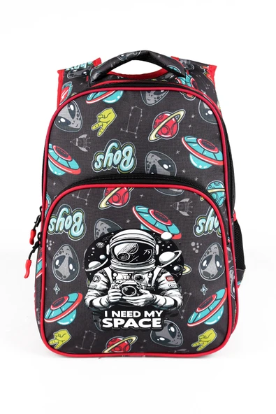 Lugmo 3 Lü İlkokul Çanta Seti Erkek Çocuk Çantası Astarlı Astronot Siyah - Resim 3
