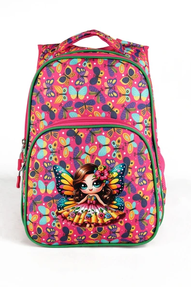 Lugmo 3 Lü İlkokul Çanta Seti Kız Çocuk Çantası Astarlı Kelebek Pembe - 3