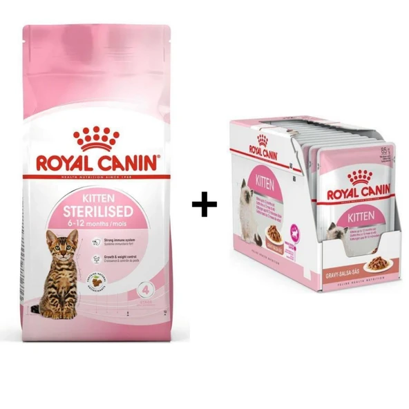 Royal Canin Kitten Sterilised Kısırlaştırılmış Yavru Kedi Maması 2 Kg + 12 Adet Yaş Mama
