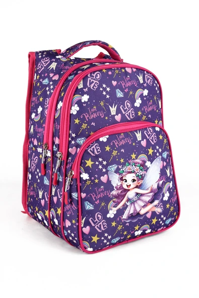 Lugmo 3 Lü İlkokul Çanta Seti Kız Çocuk Çantası Astarlı Love Kelebek Mor - Resim 2