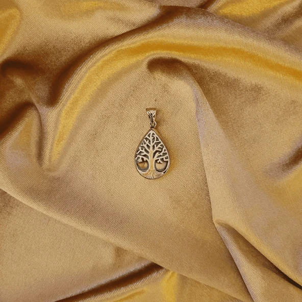 Ay Işığına Yansıyan Huzur Bronz Çini Taşlı Çelik Zincir Kolye - Resim 4