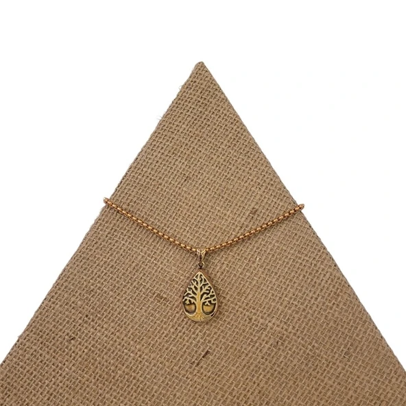 Ay Işığına Yansıyan Huzur Bronz Çini Taşlı Çelik Zincir Kolye ürün görseli