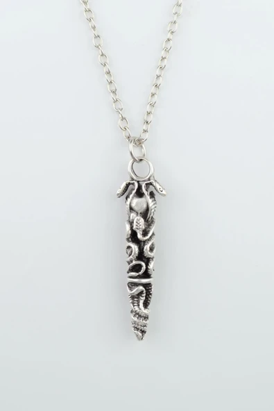 Çift Yılanlı Çubuk Gümüş Kaplama Düz Zincir Kolye ürün görseli 1