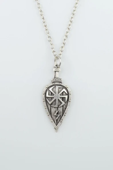 Viking Kolovrat Kalkan  Gümüş Kaplama Düz Zincir Kolye ürün görseli 1