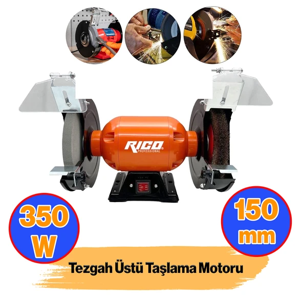 Elektrikli Bıçak Kesici Bileme Taş Motoru 150 mm Zımpara 350 W Rico Taşlama Metal Tezgah Üstü Çark