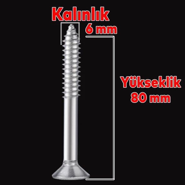 Sunta Vidası Sivri Uçlu Ahşap Tahta Ağaç Mobilya Ayak Kulp Vidası 6x80 Mm Paket 100 Adet - 2