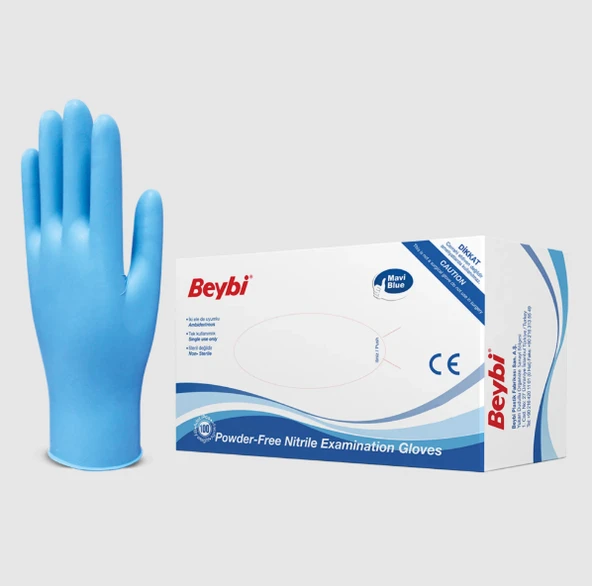 Beybi Nitril Mavi Pudrasız Eldiven Small 100'lü 5 KUTU