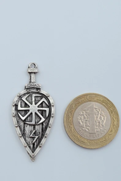 Viking Kolovrat Kalkan  Gümüş Kaplama Düz Zincir Kolye - Resim 4