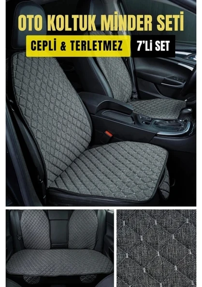 RENAULT clio-5-2020-sonrasi-tkmTerletmez Kaymaz Keten Oto Minder Kılıf Komple Set ( 7 Parça ) Gri