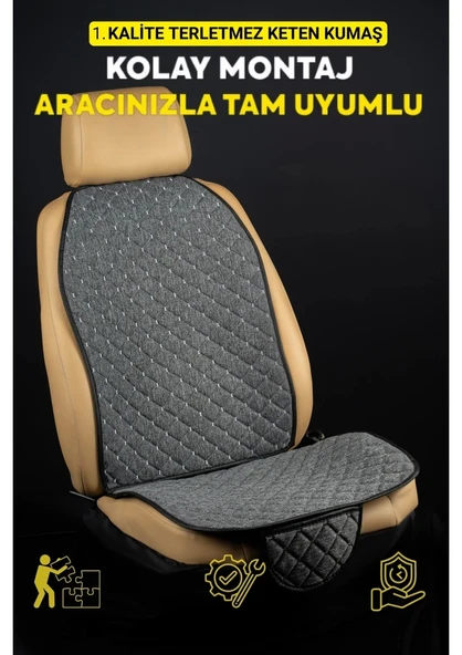 Ford Focus 3 2011-2014Terletmez Kaymaz Keten Oto Minder Kılıf Komple Set(7Parça) Gri - 2