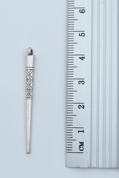 Etknik Desenli Çubuk, Gümüş Kaplama Düz Zincir Kolye - Resim 3