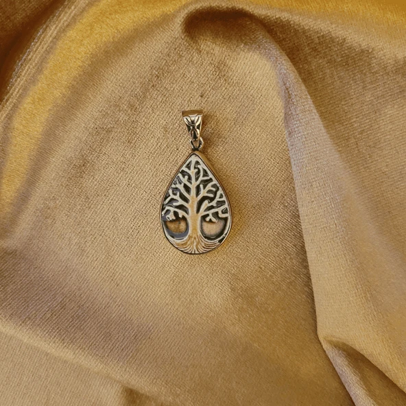 Ay Işığına Yansıyan Huzur Bronz Çini Taşlı Çelik Zincir Kolye - Resim 3