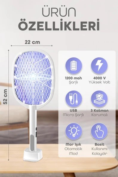 USB Şarjlı UV Işıklı Elektrikli Sivrisinek Öldürücü Raket Sinek Öldürücü Arı Sivri Sineksavar 806L - 2