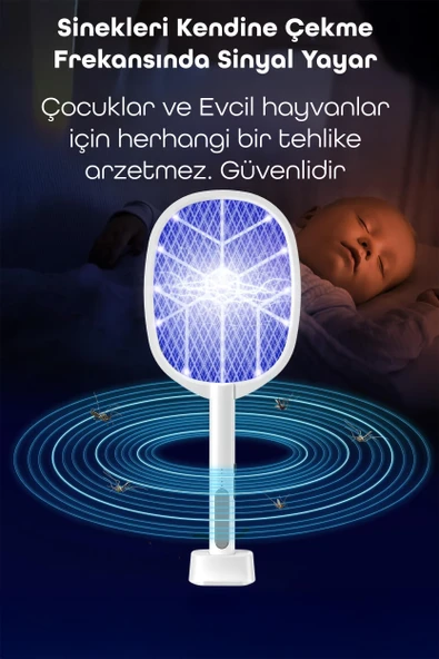 USB Şarjlı UV Işıklı Elektrikli Sivrisinek Öldürücü Raket Sinek Öldürücü Arı Sivri Sineksavar 806L - 3