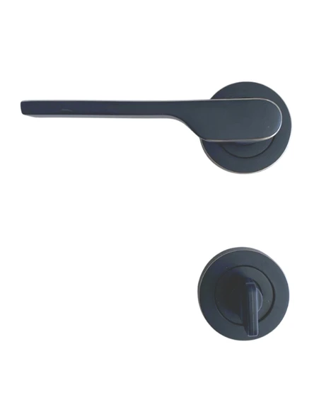 2019 Siyah Rozetli Kapı Kolu Tuvalet WC ve Banyo Kapısı Kolu Rozetli Bir Kapılık (WC)(SİYAH)(1 TAKIM) Siyah - 2