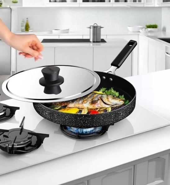 Lavonni 32 cm Kapaklı Granit Balık Tavası