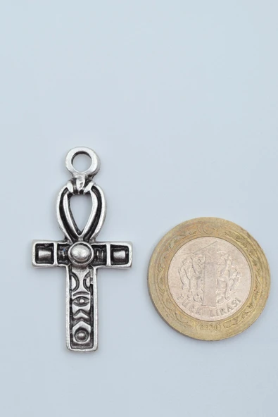 Ankh Anahtarı - Nil'in Anahtarı Gümüş Kaplama Düz Zincir Kolye - Resim 4