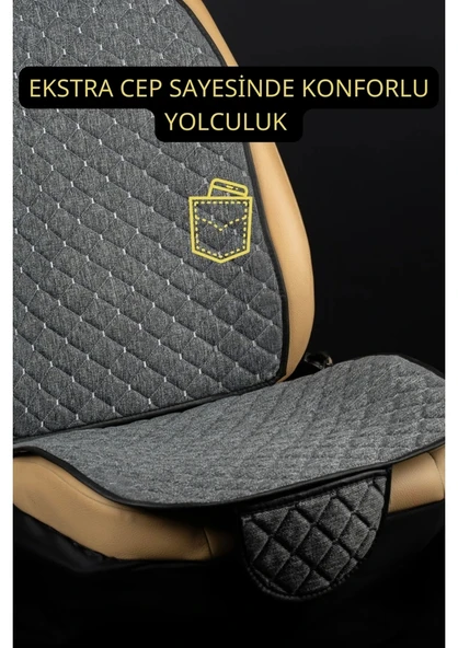Renault Express 2021 Sonrası Terletmez Kaymaz Keten Oto Minder Kılıf Komple Set(7Parça) Gri - Resim 4