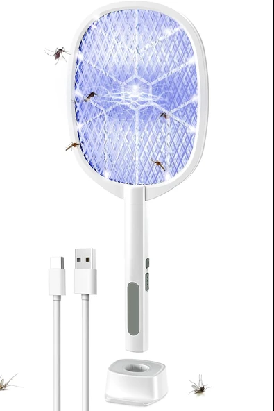 USB Şarjlı UV Işıklı Elektrikli Sivrisinek Öldürücü Raket Sinek Öldürücü Arı Sivri Sineksavar 806L - 6