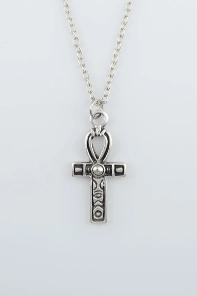 Ankh Anahtarı - Nil'in Anahtarı Gümüş Kaplama Düz Zincir Kolye ürün görseli 1