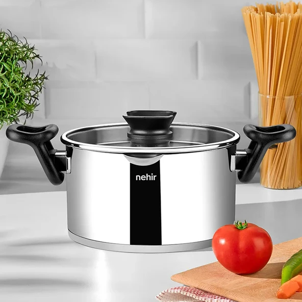 Nehir Napoli 22 Cm Paslanmaz Çelik Süzgeç Kapaklı Derin Tencere