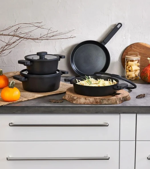 Lavonni 7 Parça Granit Tencere Seti (Silikon kenarlı cam kapak )