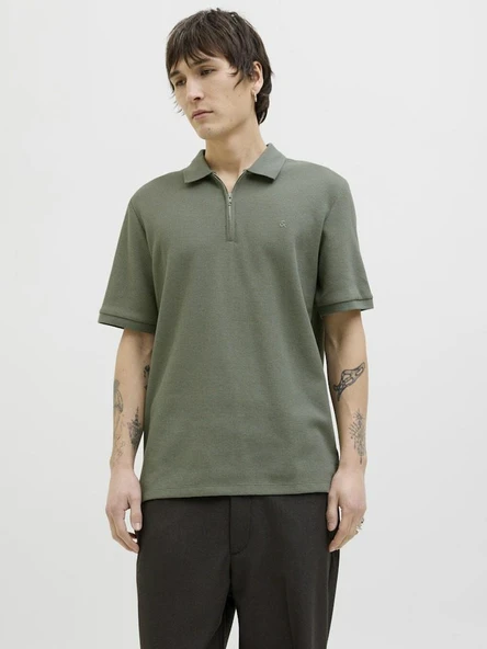 Jack Jones Austın Zıp Fermuarlı  Polo Yaka Erkek Tişört 12279177 - Resim 2