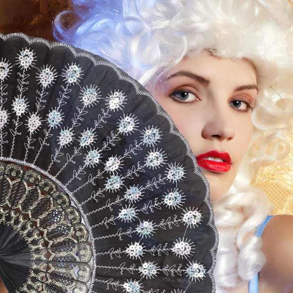 Beluga Yelpaze Şık Siyah Gümüş Pullu Yelpaze 2 Adet - 2