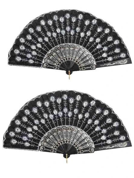 Beluga Yelpaze Şık Siyah Gümüş Pullu Yelpaze 2 Adet