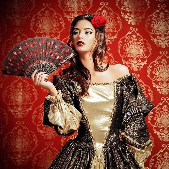 Beluga Yelpaze Şık Siyah Kırmızı Pullu Yelpaze 2 Adet - 3