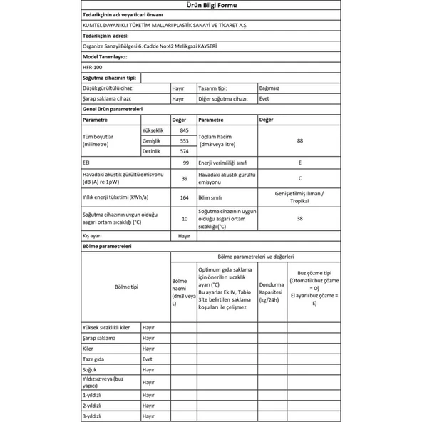 HFR-100 3 Çekmeceli 88 Litre E Enerji Sınıfı Derin Dondurucu - 5