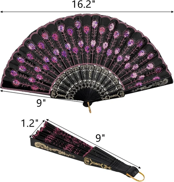 Beluga Yelpaze Şık Siyah Pembe Pullu Yelpaze 2 Adet - 3