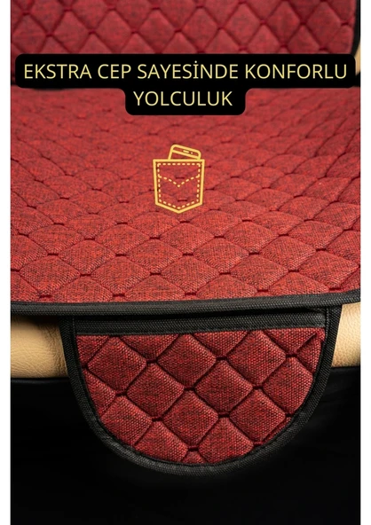 Nissan JUKE 2020+Terletmez Kaymaz Keten Oto Minder Kılıf Komple Set(7Parça) Kırmızı - Resim 4