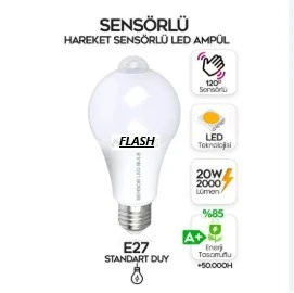 FLASH POINT E27 DUY SENSÖRLÜ LED AMPÜL 20 W 2000LM BEYAZ IŞIK