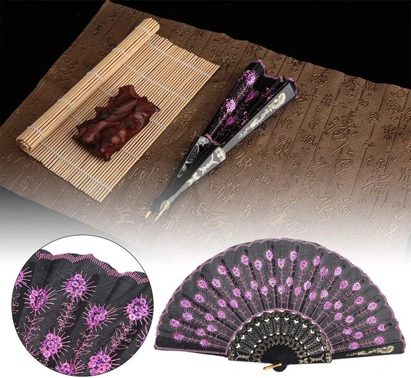 Beluga Yelpaze Şık Siyah Pembe Pullu Yelpaze 2 Adet - 2