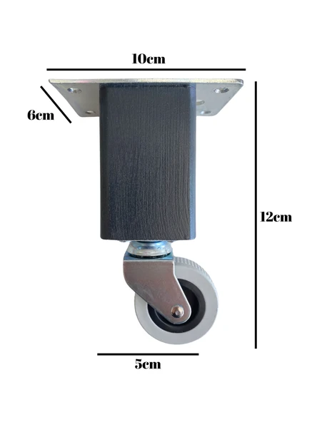 Kale Ahşap 15cm Tekerli Ayak Mobilya Masa ve Dolap Tekerli Ayağı (FRENLİ - FRENSİZ)(15cm)(KAYIN/GÜRGEN AĞACI) Antrasit 12cm FRENSİZ 12cm - FRENSİZ - 1 ADET - 4