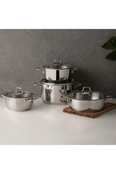 Nehir 29002 Silver Klasik 8 Parça Çelik Tencere Seti