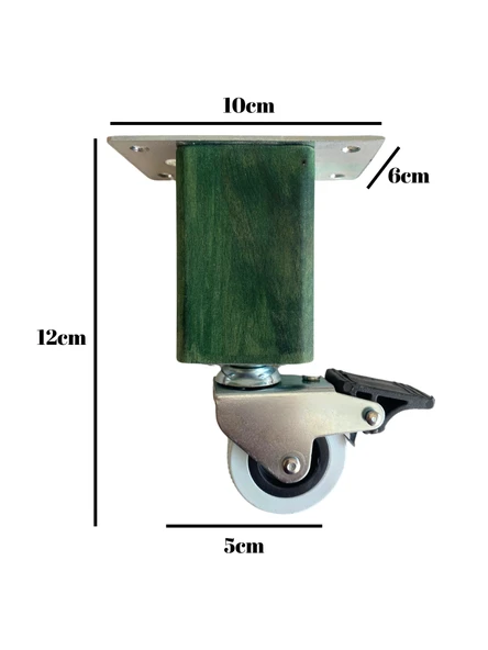 Kale Ahşap 15cm Tekerli Ayak Mobilya Masa ve Dolap Tekerli Ayağı (FRENLİ - FRENSİZ)(15cm)(KAYIN/GÜRGEN AĞACI) Yeşil 12cm FRENLİ 12cm - FRENLİ - 4 ADET - 3
